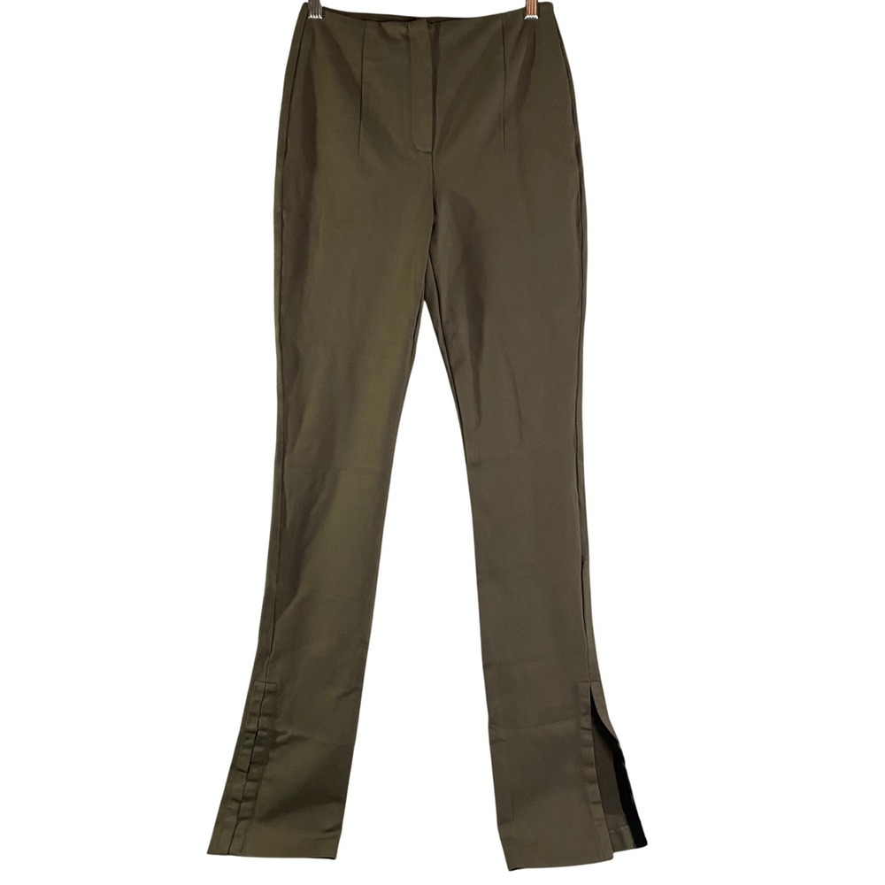Zara High Waist Split Hem Pants Women's Size XS Olive Green Hook Eye Slit EUC